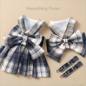 Luxury JK Plaid Pet Harness Dress And Leash Set Japanese School Uniform Vest For Cats Small Dogs Luxury Gift (Option: M)